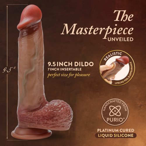 【Dildo】 -Renaissance – DaVinci – 8 Inch 9.5 InchSliding Foreskin Dildo with Squeezable Balls – Tan - Lunarlulu