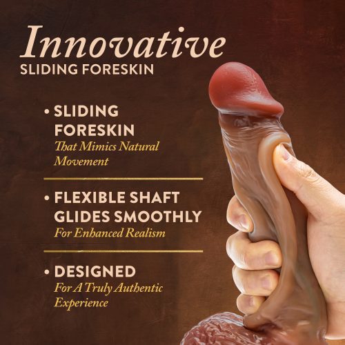 【Dildo】 -Renaissance – DaVinci – 8 Inch 9.5 InchSliding Foreskin Dildo with Squeezable Balls – Tan - Lunarlulu