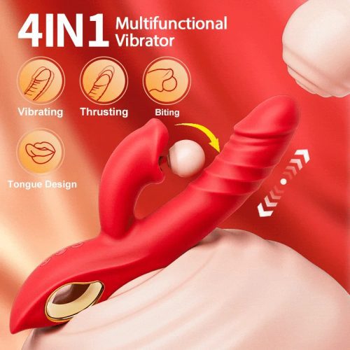 4 In 1 Thrusting & Licking Biting G-spot Vibrator Tongue Clitoral Stimulator - Lunarlulu-lulu dolls