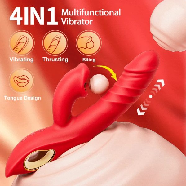 4 In 1 Thrusting & Licking Biting G-spot Vibrator Tongue Clitoral Stimulator - Lunarlulu-lulu dolls