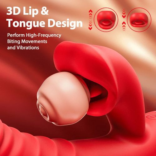 4 In 1 Thrusting & Licking Biting G-spot Vibrator Tongue Clitoral Stimulator - Lunarlulu-lulu dolls