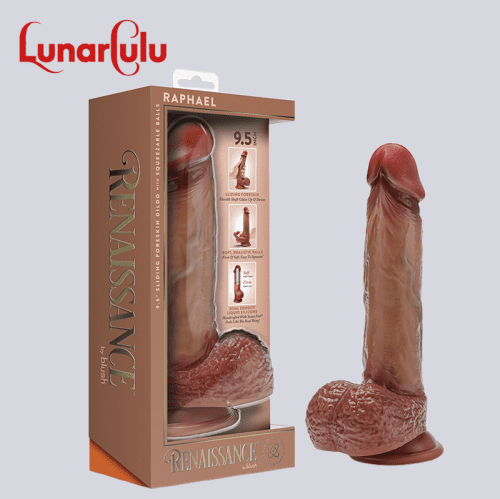 【Dildo】 -Renaissance – DaVinci – 8 Inch 9.5 InchSliding Foreskin Dildo with Squeezable Balls – Tan - Lunarlulu